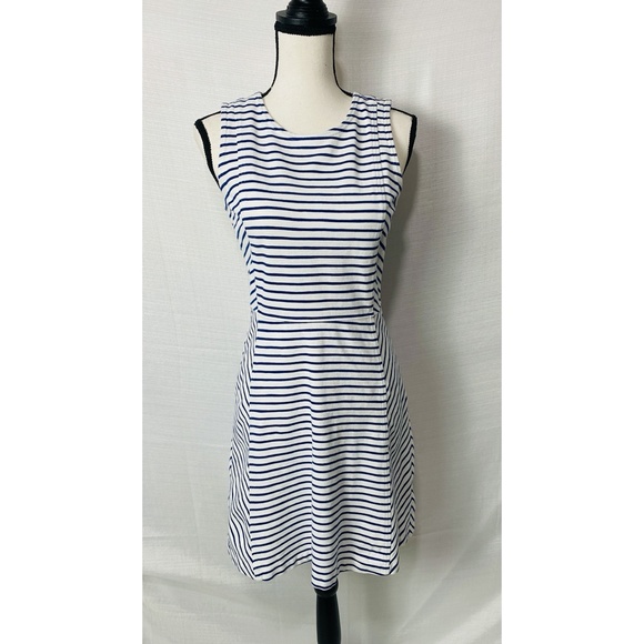 J. Crew Blue and White Strip Daybreak Ponte Knit Sleeveless Dresses - Picture 1 of 9